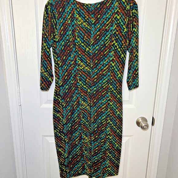 David Meister Dress 10 Black Green Blue Career Stretch 3/4 Sleeve Asymmetrical - Picture 5 of 10